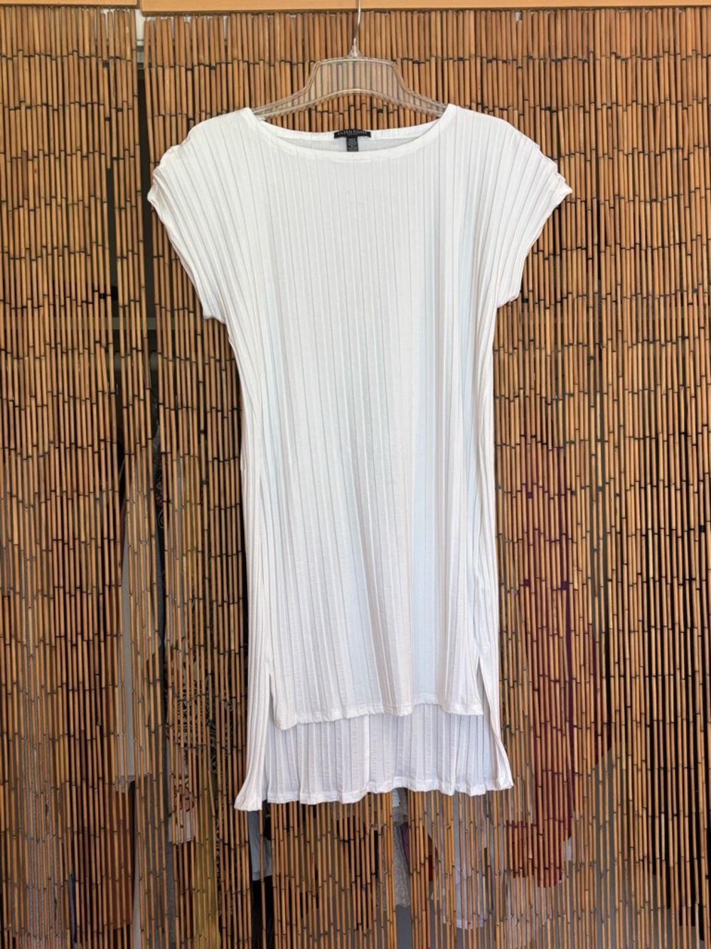 Eileen Fisher White Petite Ribbed Textured Top